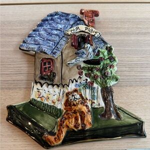 Vintage Sky Clayworks Ceramic Cat Bird Cottage Wall Hanging Decor Hand Painted